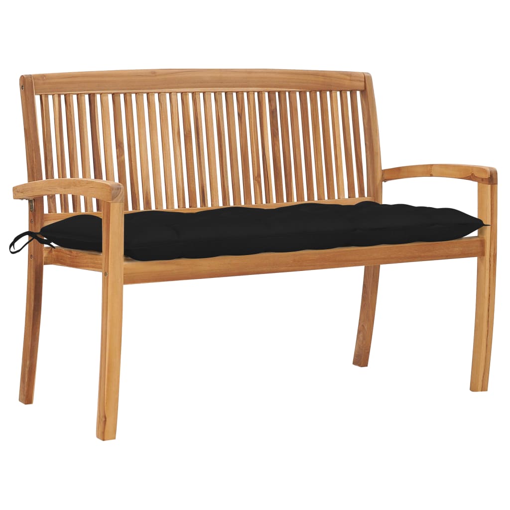 Banca de gradina stivuibila cu perna pentru 2 persoane vidaXL, Lemn de tec, 128.5 x 57.5 x 90 cm, Maro/Negru