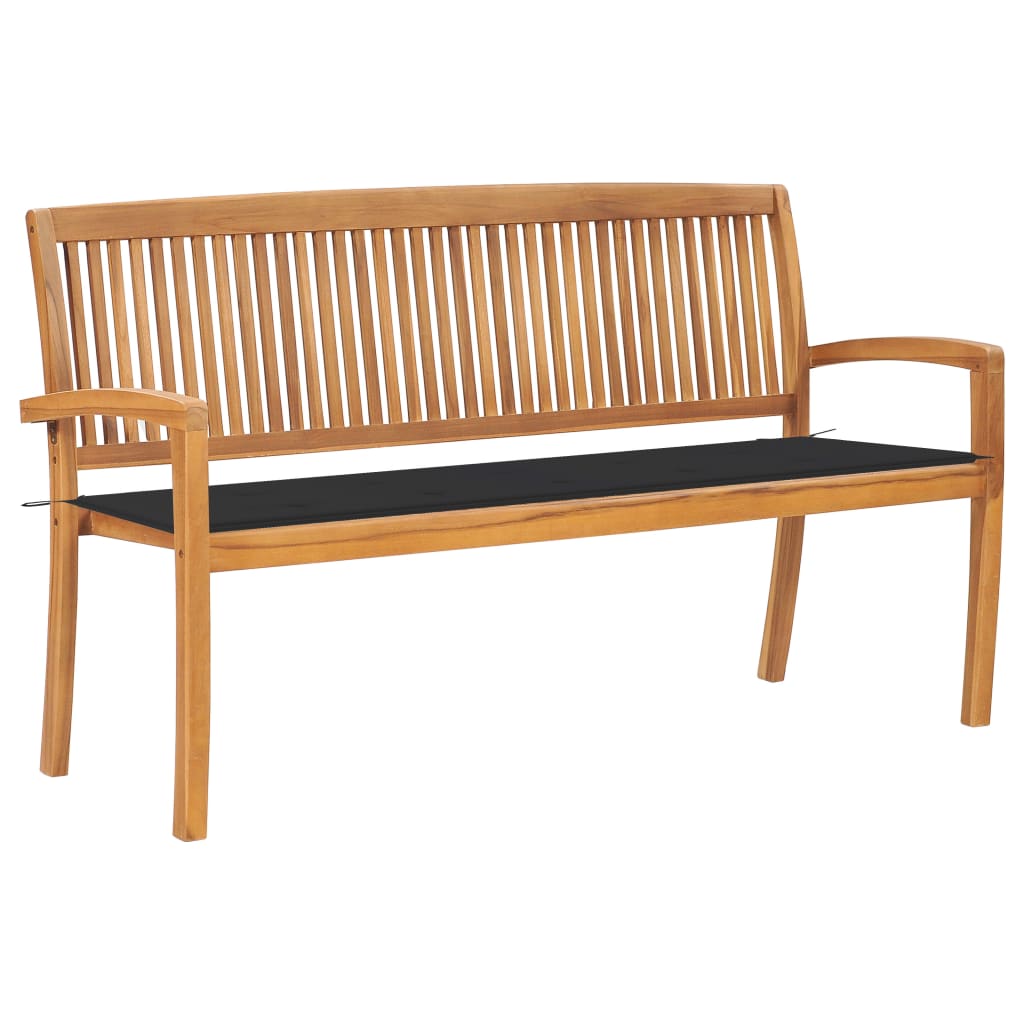 Banca stivuibila de gradina cu perna sezut, vidaXL, Lemn de tec/Poliester, 159 x 57,5 x 90 cm, Maro/Antracit