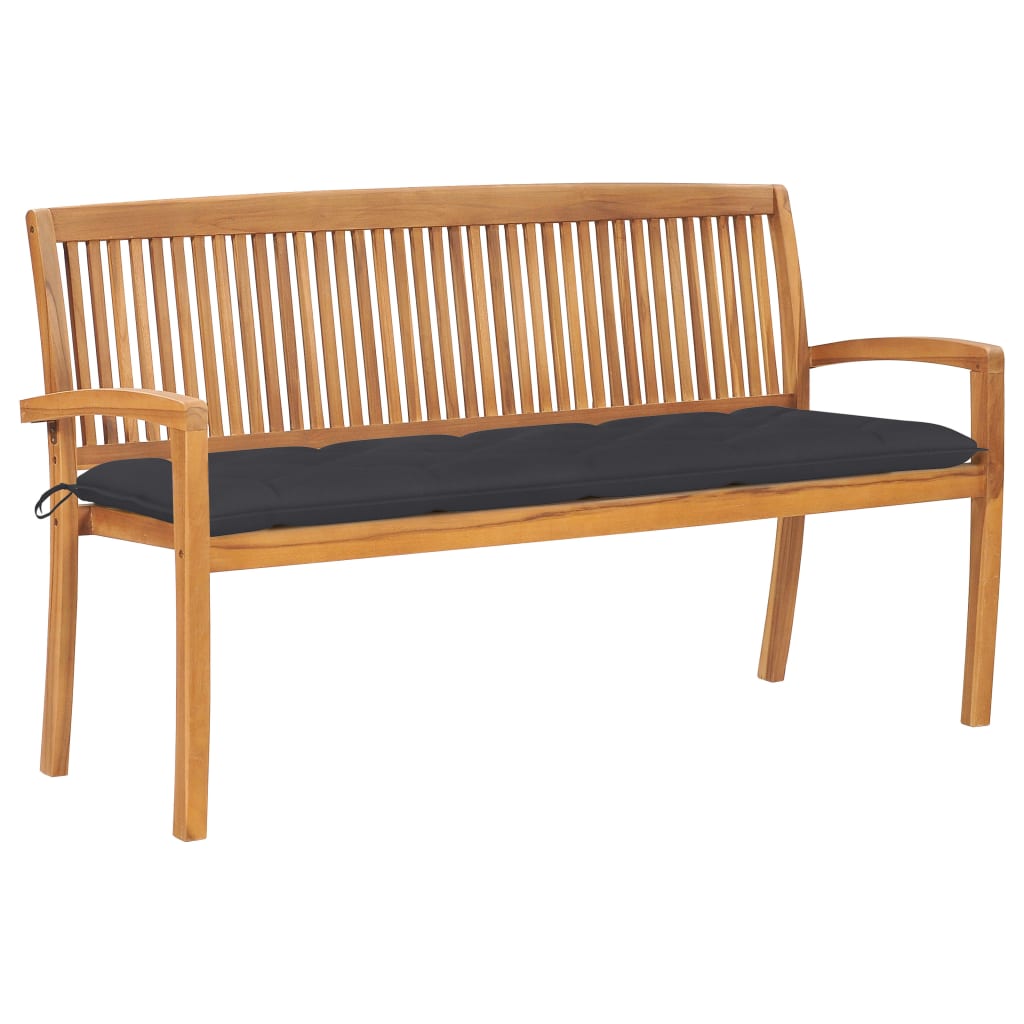 Banca stivuibila de gradina cu perna sezut, vidaXL, Lemn de tec/Poliester, 159 x 57,5 x 90 cm, 7 cm, Maro/Antracit