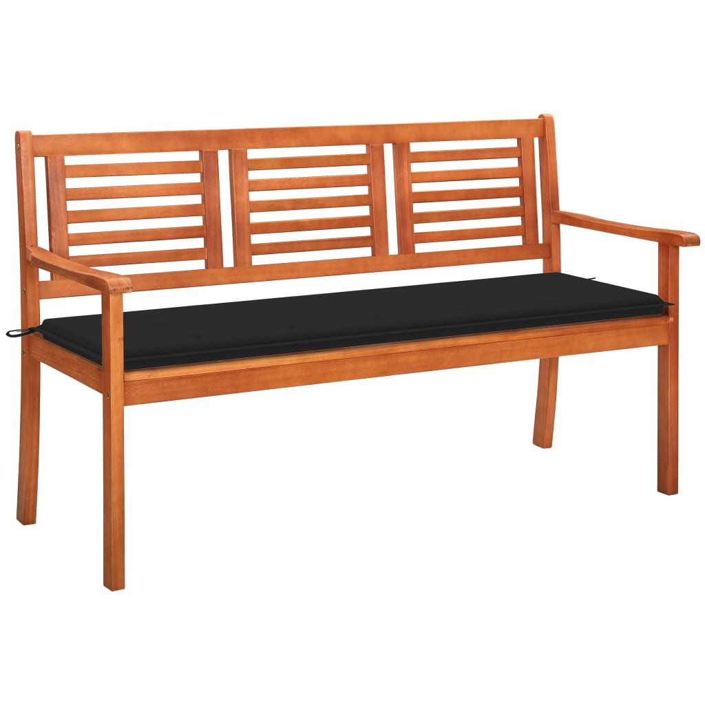 Banca de gradina cu 3 locuri cu perna colorata vidaXL, Lemn de acacia, 150 x 60 x 89 cm, Maro/Negru