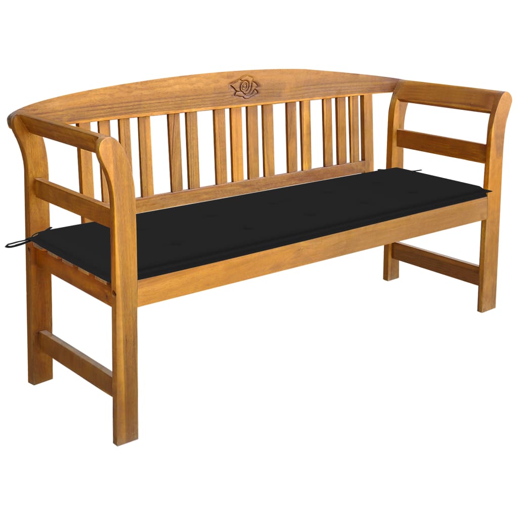 Banca de gradina cu 3 locuri cu perna colorata vidaXL, Lemn de acacia, 157 x 45 x 82.5 cm, Maro/Negru