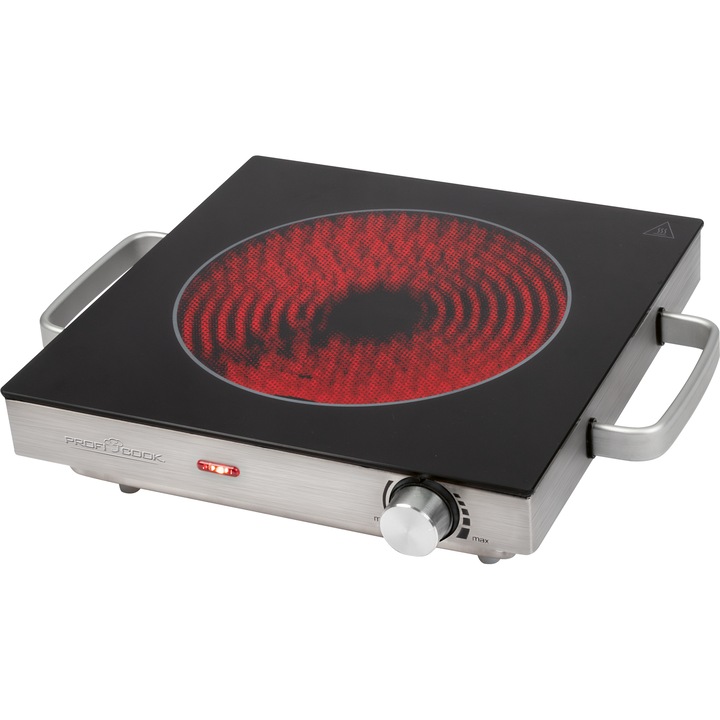 Plita vitroceramica ProfiCook, PC-EKP 1210, 2000 W, tehnologie infrarosu, 1 zona gatire, incalzire rapida, consum redus, indicator LED, protectie supraincalzire, argintiu/negru