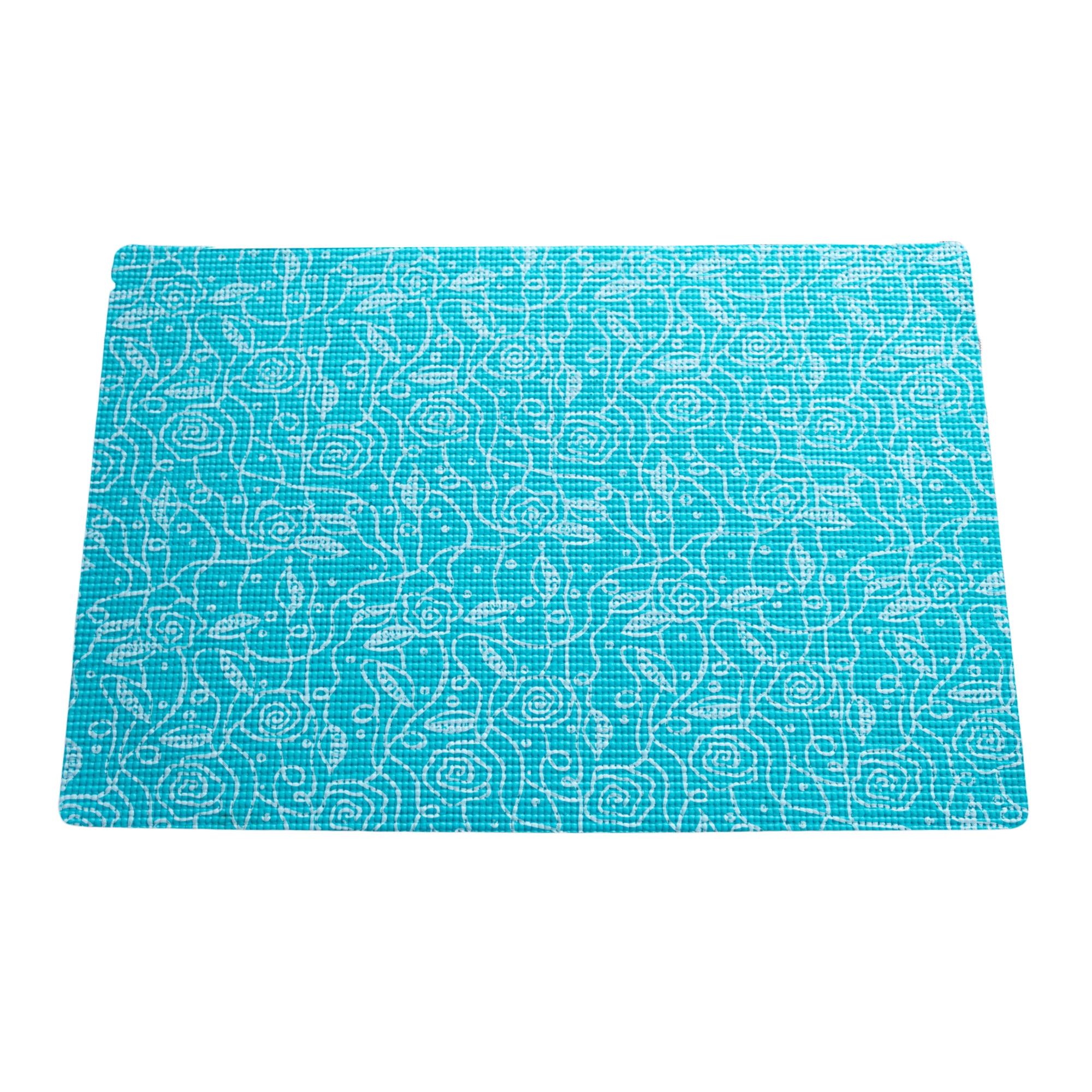 Covoras poliester pentru terasa , aspect vinil, antiderapant, 60x40cm, model flori, culoare turcoaz, 200g