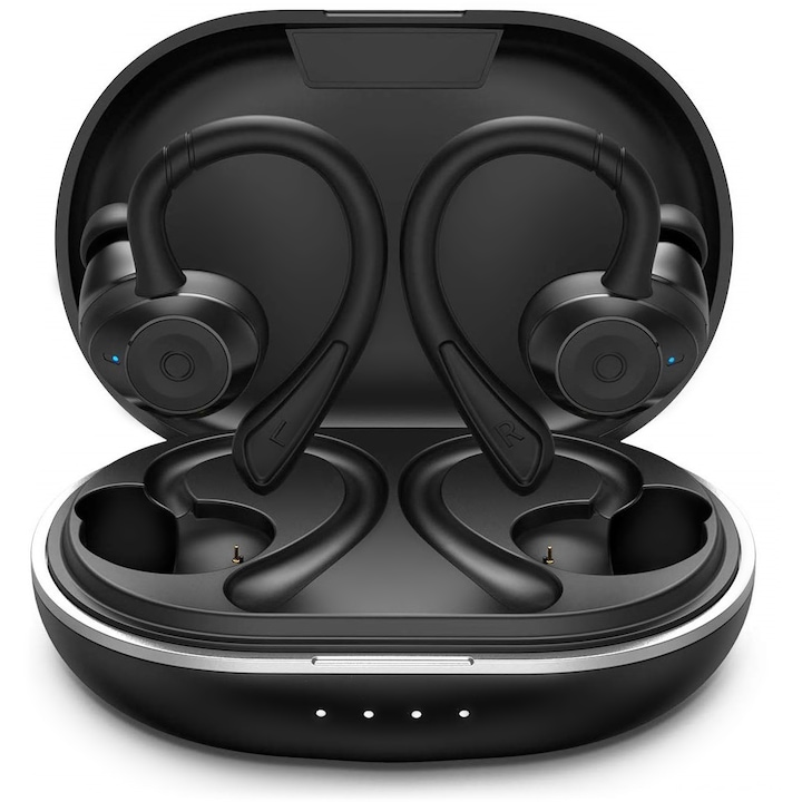 Безжични аудио слушалки HolyHigh G4 Sport, Bluetooth 5.0, Калъф за зареждане, Дисплей за състоянието на батерията, Автономия 36 часа, Гласов асистент, Водоустойчивост, Черен
