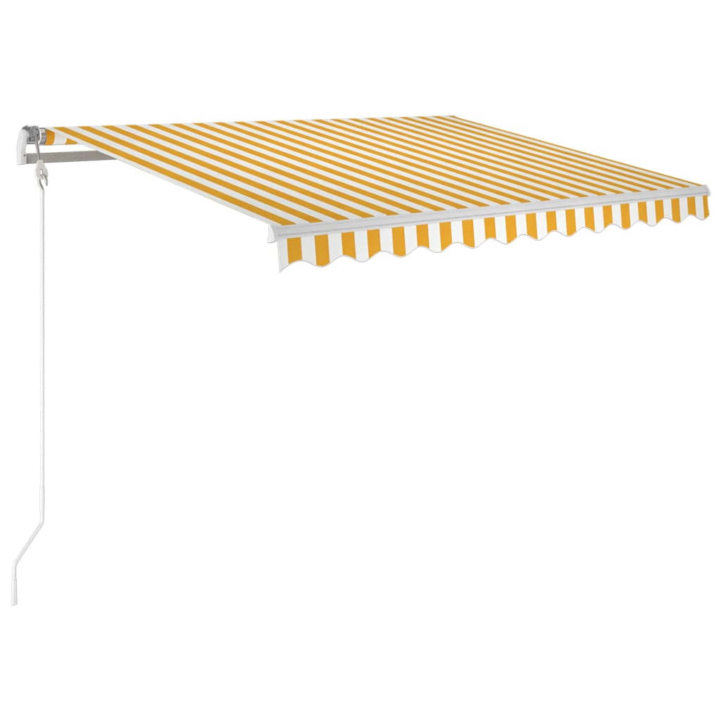 Copertina retractabila automat, cu senzor vant si LED, vidaXL, Aluminiu-poliester, 300 x 250 cm, Galben/Alb