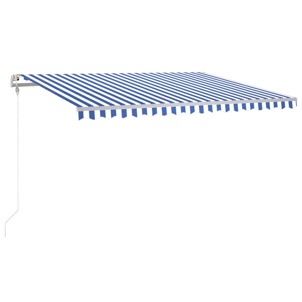 Copertina retractabila automat cu Led si senzor vant, vidaXL, Aluminiu-poliester, 450 x 350 cm, Albastru/Alb