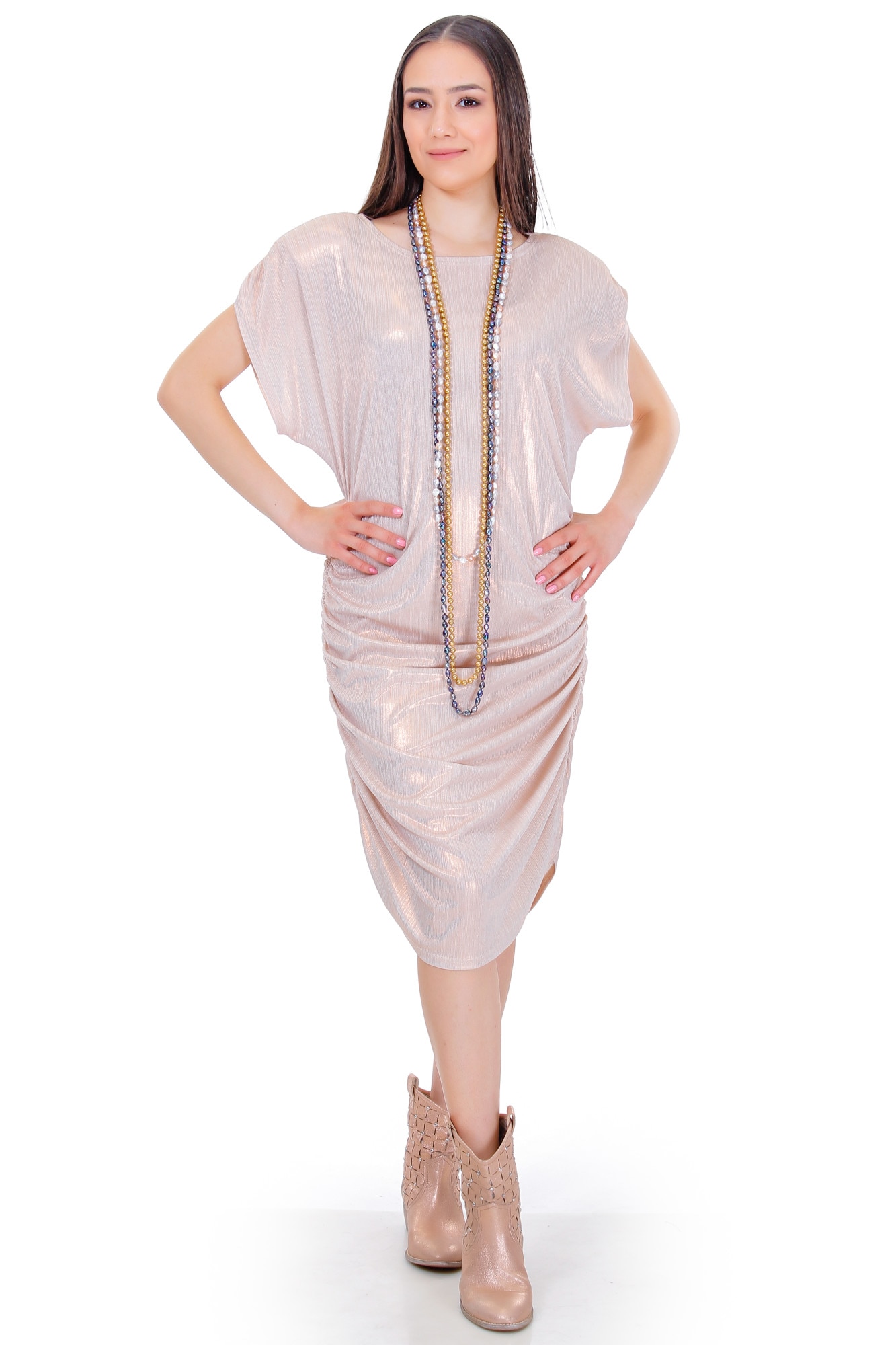 Rochie, Liza Panait, R7005, jerse, aurie