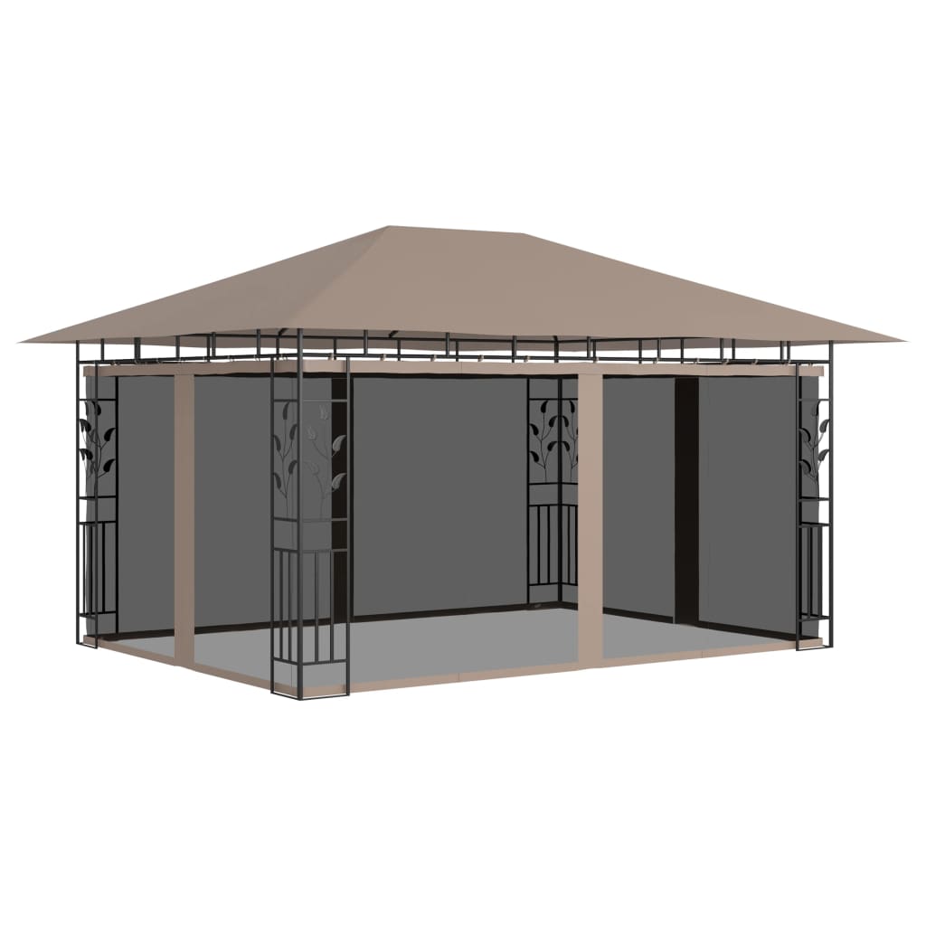 Pavilion cu plasa anti-tan tari, vidaXL, Tesatura/Otel, 180 g/m², 4 x 3 x 2.73 m, Taupe