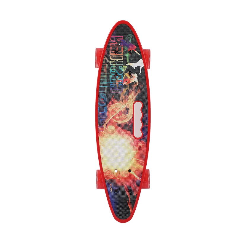 Penny board rosu model Red Sun cu maner roti luminoase 60 cm