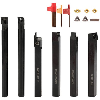 Set 6 cutite de strung cu placute amovibile, 6 bucati de strunjit de 10 mm, bara de gaurit, cu insertii din carbura, pachet de instrumente CNC Set 6 cutite de strung cu placute amovibile, 6 bucati de strunjit de 10 mm, bara de gaurit, cu insertii din carbura, pachet de instrumente CNC