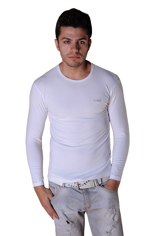 Tricou corp barbati cu maneca lunga, Tuareg, Model 9, Alb