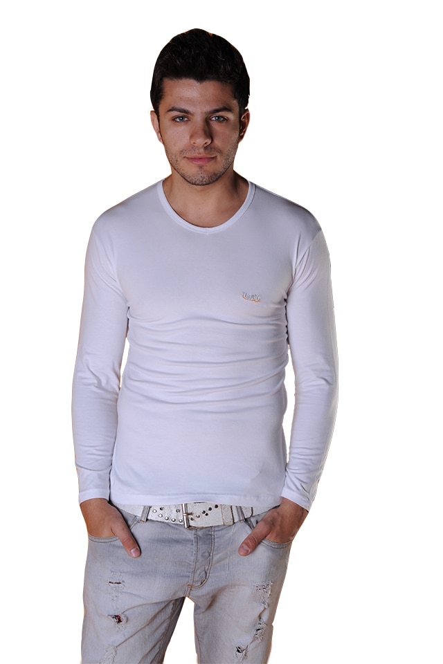Tricou corp barbati cu maneca lunga, Tuareg, Model 10, Alb