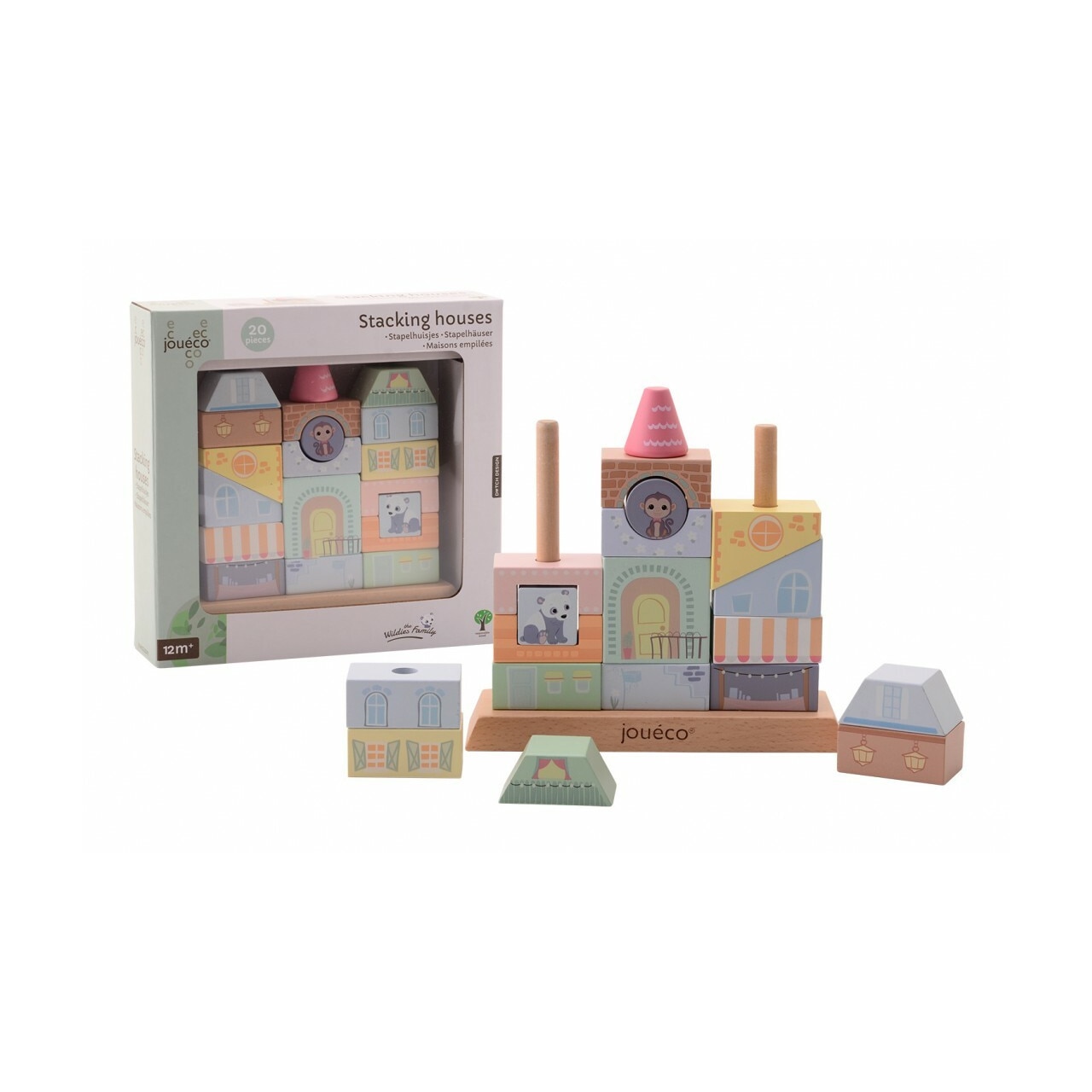 Jucarie din lemn de stivuit, Joueco, Familia Wildies, 20 piese
