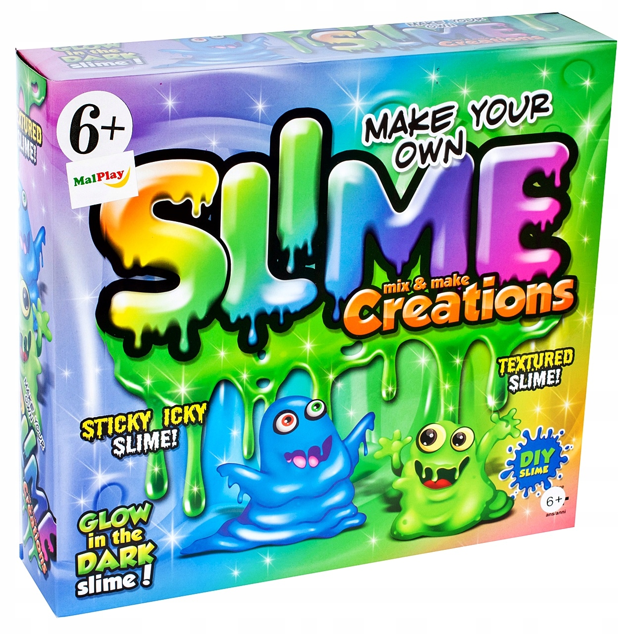 Kit de Slime Sticky Slimes idealStore, Vopsele Colorate, Pudra Straluctitoare, Ochelari de Chimist, Accesorii Incluse, Joc Distractiv si Educativ