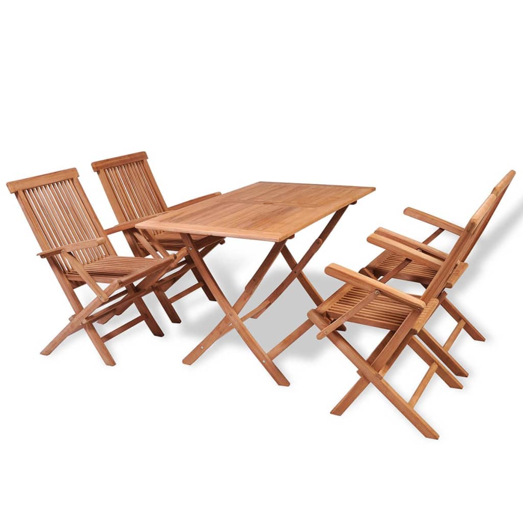 Set mobilier de gradina 5 piese masa cu scaune, vidaXL, Lemn de tec dur, 120 x 70 x 75 cm, Maro inchis