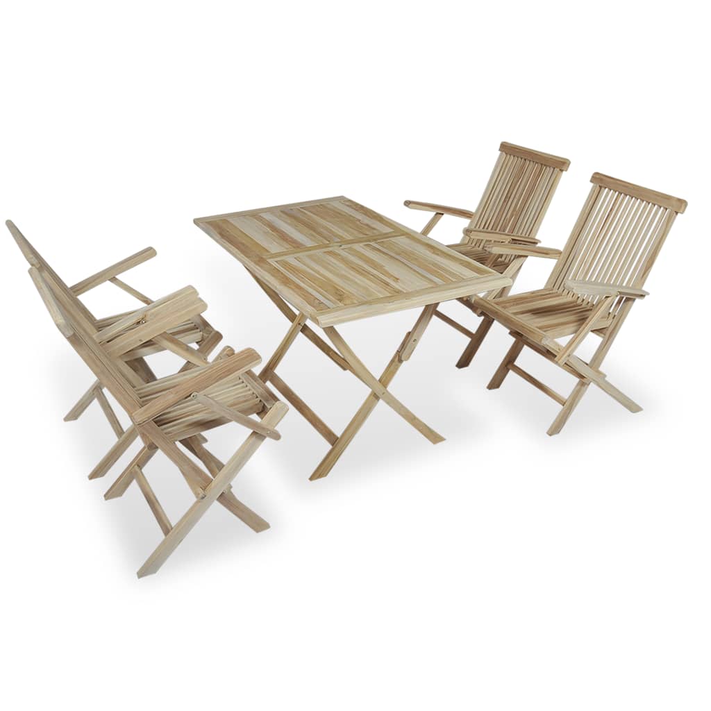 Set mobilier de gradina 5 piese masa cu scaune, vidaXL, Lemn de tec dur, 120 x 70 x 75 cm, Maro deschis