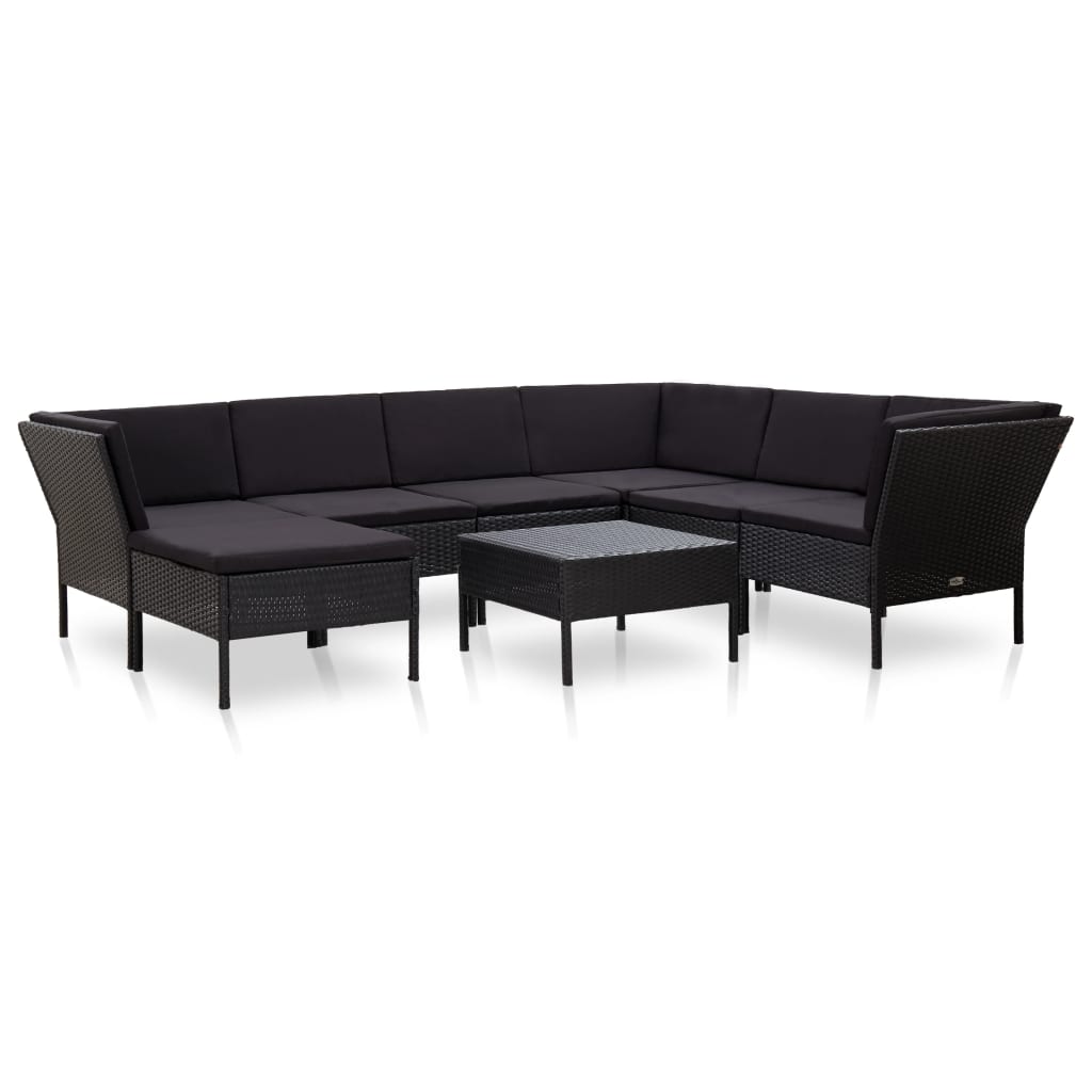 Set mobilier de gradina 8 piese masa cu canapea, vidaXL, Poliratan, 60 x 60 x 35 cm, Negru