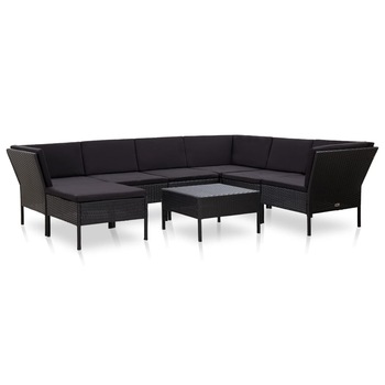 Set mobilier de gradina 8 piese masa cu canapea, vidaXL, Poliratan, 60 x 60 x 35 cm, Negru Set mobilier de gradina 8 piese masa cu canapea, vidaXL, Poliratan, 60 x 60 x 35 cm, Negru
