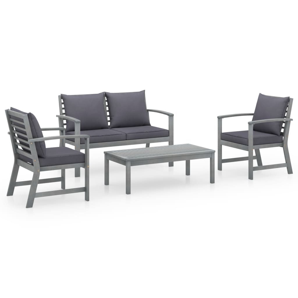 Set mobilier de gradina din 4 piese cu perne gri, vidaXL, Lemn de acacia, Gri