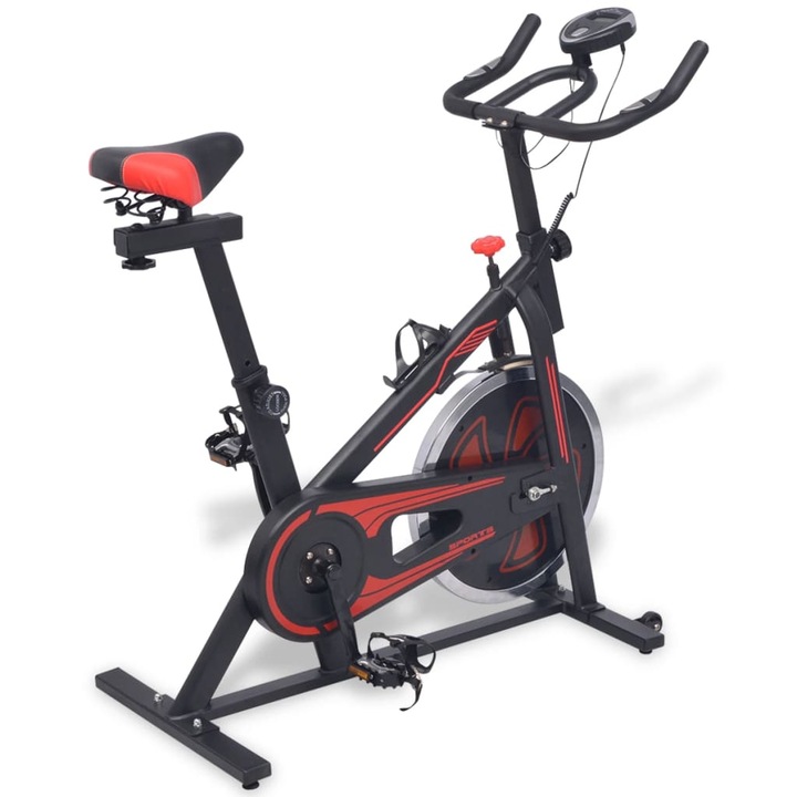 Bicicleta antrenament fitness, vidaXL, Otel/Plastic, 97 x 46 x 108 cm, Rosu/Negru, cu senzor puls