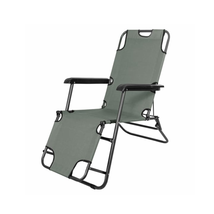 Springos szék, napozóágy típusú, összecsukható, teraszhoz vagy kerthez, állítható, 120kg kapacitás, olajszürke