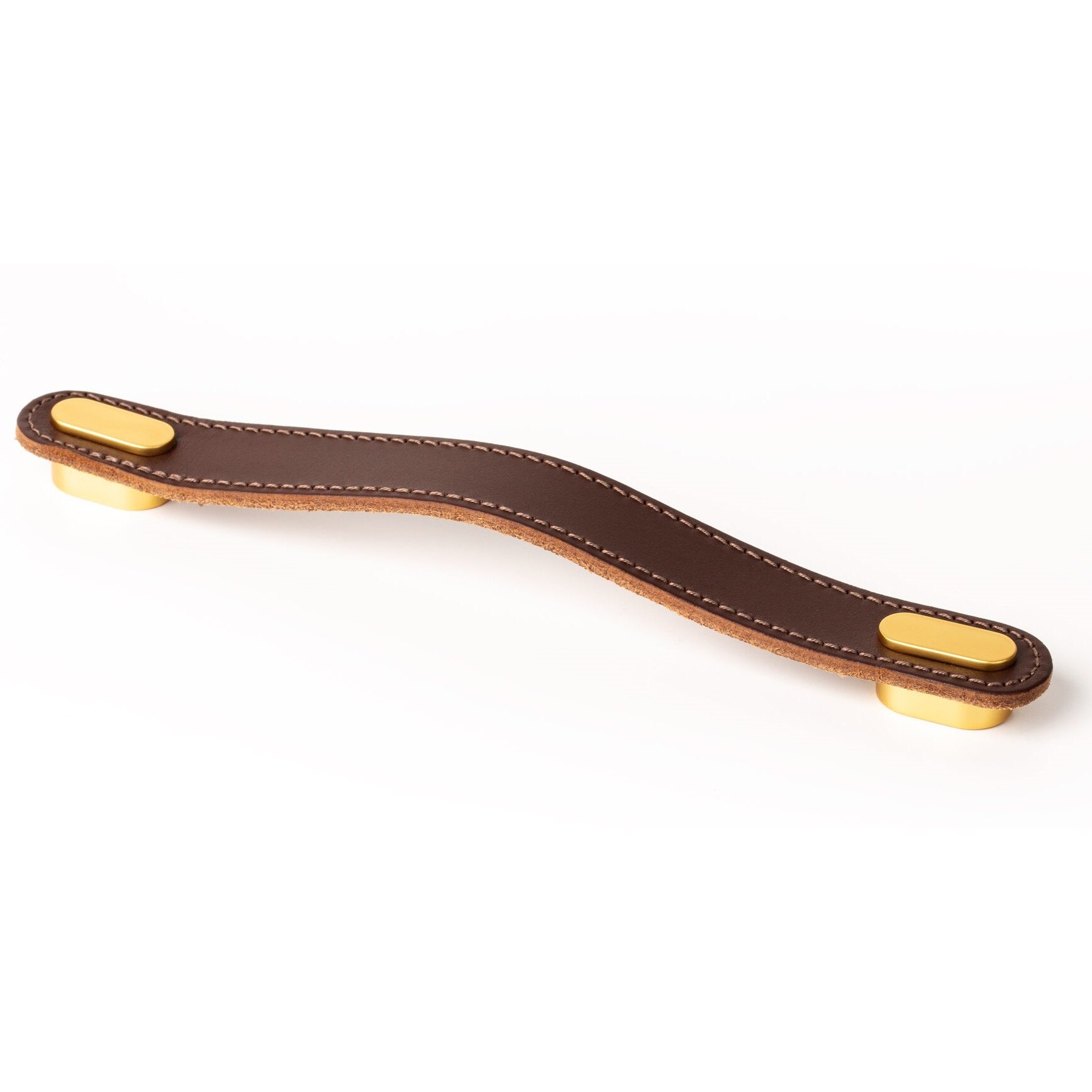 Maner Oblong din piele maro pentru mobilier, cu ornament finisaj auriu periat, L:197 mm