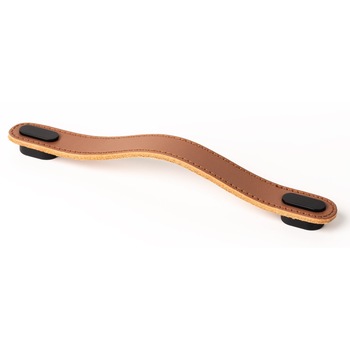 Maner Oblong din piele bej pentru mobilier, cu ornament finisaj negru mat, L:197 mm Maner Oblong din piele bej pentru mobilier, cu ornament finisaj negru mat, L:197 mm