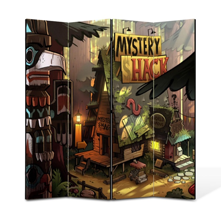 Paravan 4 piese Premium TrueColor, Art Star, Gravity Falls Casa misterelor, Animatii, Panza pe cadru de lemn, Decoratiuni Moderne pentru Casa, 4 Panouri de 45x180, 180 x 180 cm