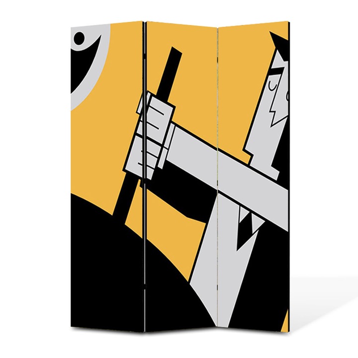 Paravan 3 piese Premium TrueColor, Art Star, Fetitele Powerpuff Profesorul Utonium , Animatii, Panza pe cadru de lemn, Decoratiuni Moderne pentru Casa, 3 Panouri de 35x150, 105 x 150 cm