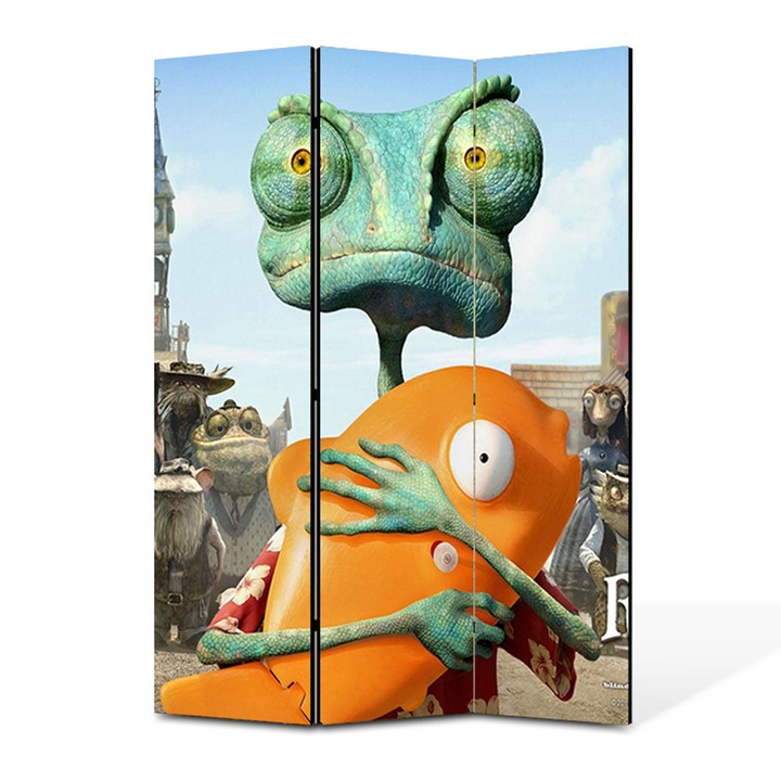 Paravan 3 piese Premium TrueColor, Art Star, Rango si pestisorul de aur, Animatii, Panza pe cadru de lemn, Decoratiuni Moderne pentru Casa, 3 Panouri de 35x180, 105 x 180 cm