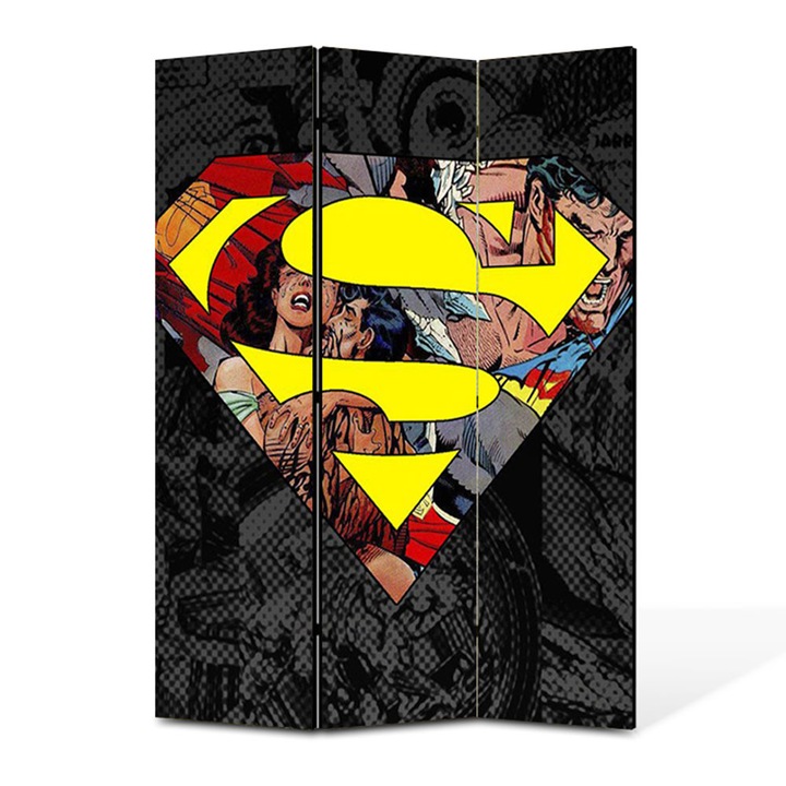Paravan 3 piese Premium TrueColor, Art Star, Superman, Animatii, Panza pe cadru de lemn, Decoratiuni Moderne pentru Casa, 3 Panouri de 45x150, 135 x 150 cm
