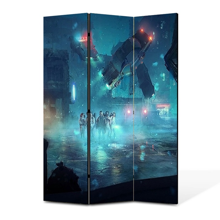 Paravan 3 piese Premium TrueColor, Art Star, Stranger Things in lupta cu raul, Animatii, Panza pe cadru de lemn, Decoratiuni Moderne pentru Casa, 3 Panouri de 35x150, 105 x 150 cm