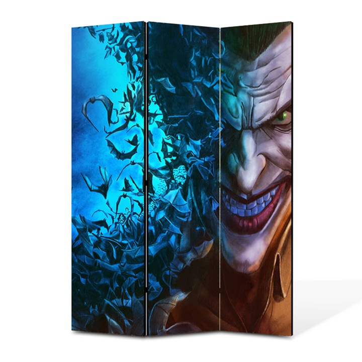 Paravan 3 piese Premium TrueColor, Art Star, Joker si liliecii, Animatii, Panza pe cadru de lemn, Decoratiuni Moderne pentru Casa, 3 Panouri de 35x150, 105 x 150 cm