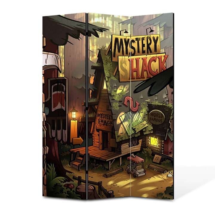 Paravan 3 piese Premium TrueColor, Art Star, Casa misterelor din Gravity Falls, Animatii, Panza pe cadru de lemn, Decoratiuni Moderne pentru Casa, 3 Panouri de 35x150, 105 x 150 cm