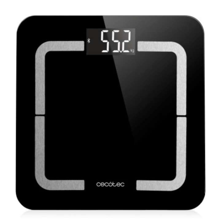 Дигитална везна за баня Cecotec 4090 Surface Precision 9500 Smart Healthy, LCD екран, Максимум 180 кг, TenBIA, Four Precision, BabyWeight, Черна