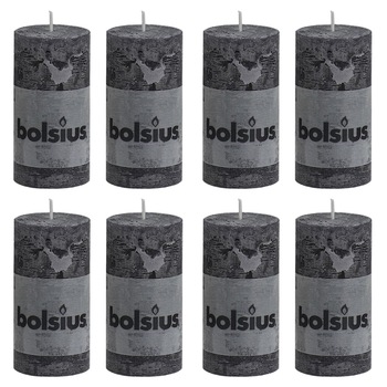 Set de 8 lumanari bloc rustice, Bolsius, Parafina, 100 x 50 mm, Gri Set de 8 lumanari bloc rustice, Bolsius, Parafina, 100 x 50 mm, Gri