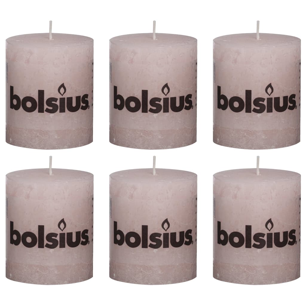 Set de 6 lumanari bloc rustice, Bolsius, Parafina, 80 x 68 mm, Roz