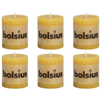 Set de 6 lumanari bloc rustice, Bolsius, Parafina, 80 x 68 mm, Galben Set de 6 lumanari bloc rustice, Bolsius, Parafina, 80 x 68 mm, Galben