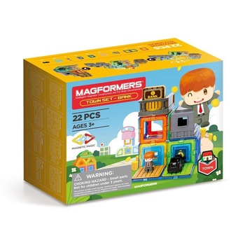 Set magnetic de construit Magformers, Town set - Bank, 22 piese Set magnetic de construit Magformers, Town set - Bank, 22 piese