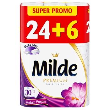 Hartie igienica Milde Relax Purple, 3 straturi, 24+6 role Hartie igienica Milde Relax Purple, 3 straturi, 24+6 role