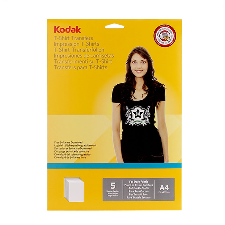 Hartie transfer termic Kodak pentru tricouri negre, A4, 5 coli
