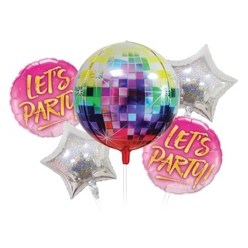 Set 5 baloane, Zola, modele si marimi diferite, Let's Party, disco, multicolore Set 5 baloane, Zola, modele si marimi diferite, Let's Party, disco, multicolore