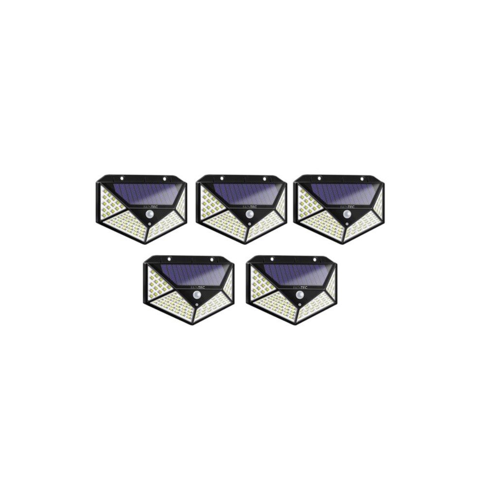 Set 5 X Lampa Pentru Exterior 100 LED, Faintec, Cu Incarcare Solara, Senzor De Miscare Si 3 Moduri De Iluminare, Capacitate Baterie 1800mAH