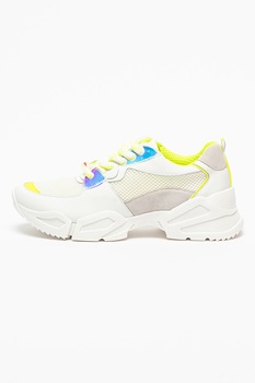 Tosca Blu, Pantofi sport cu insertii de piele Orchidea, Alb/Verde neon Tosca Blu, Pantofi sport cu insertii de piele Orchidea, Alb/Verde neon