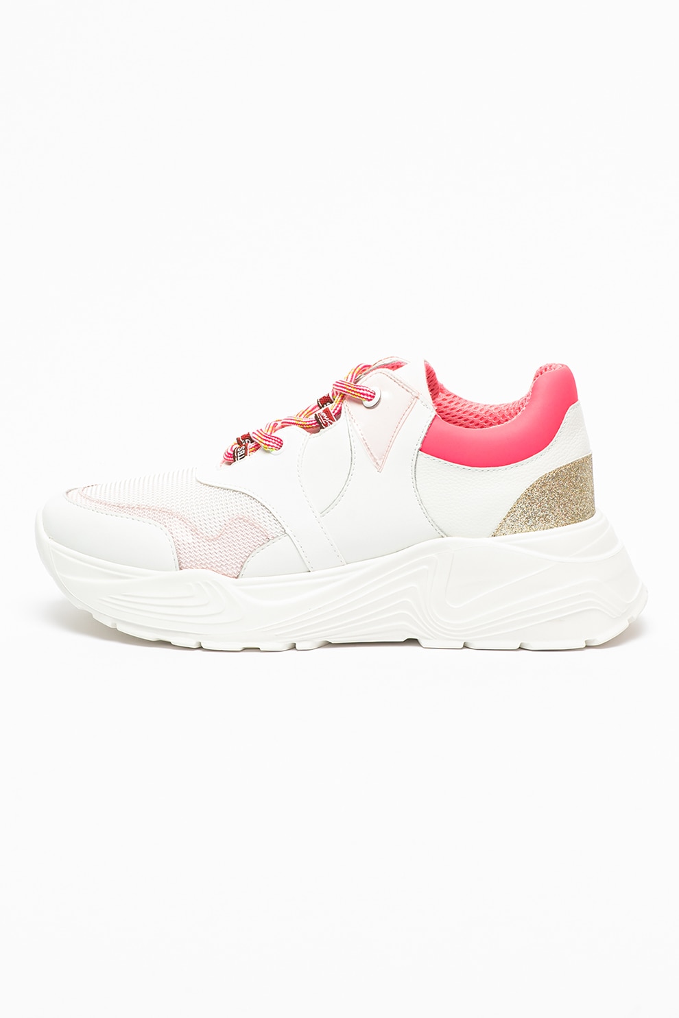 Tosca Blu, Pantofi sport wedge cu accente stralucitoare Ortensia, Alb/Roz