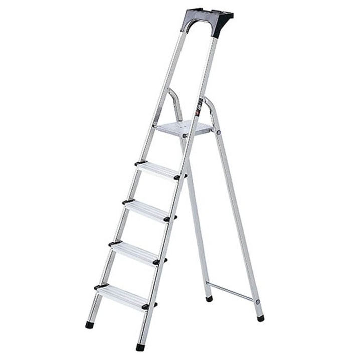 Scara de lucru cu 5 trepte, Brennenstuhl, Aluminiu, 98 cm, Argintiu