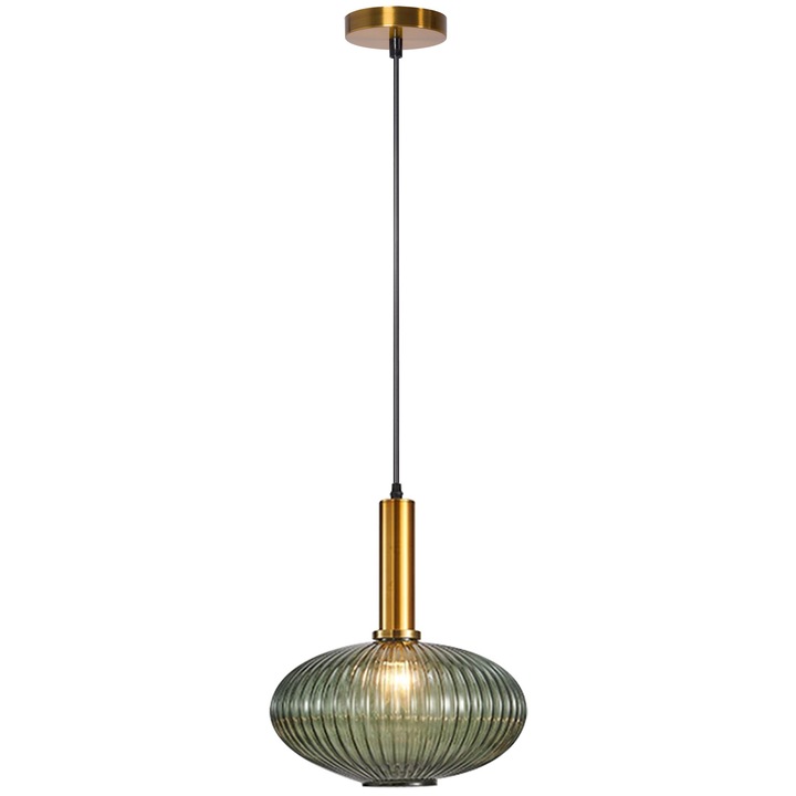 Pendul 1 sursa de iluminare E 27, Rea Sticla/Metal, Auriu/Verde, 245x900 mm