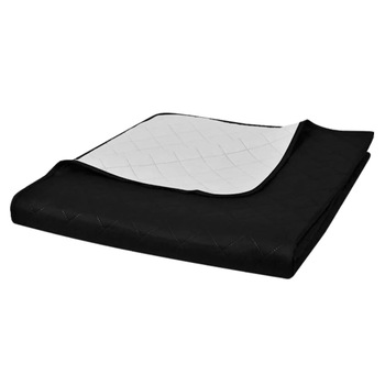 Cuvertura matlasata de pat, cu 2 fete, vidaXL, Bumbac, 230x260cm, Negru/Alb Cuvertura matlasata de pat, cu 2 fete, vidaXL, Bumbac, 230x260cm, Negru/Alb