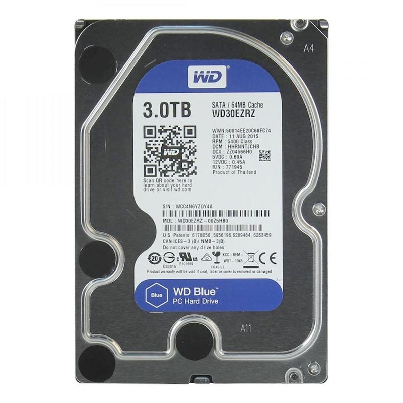 WD Blue 3TB SATA 6Gb/s HDD internal 3.5inch serial ATA 256MB cache 5400 RPM RoHS compliant Bulk