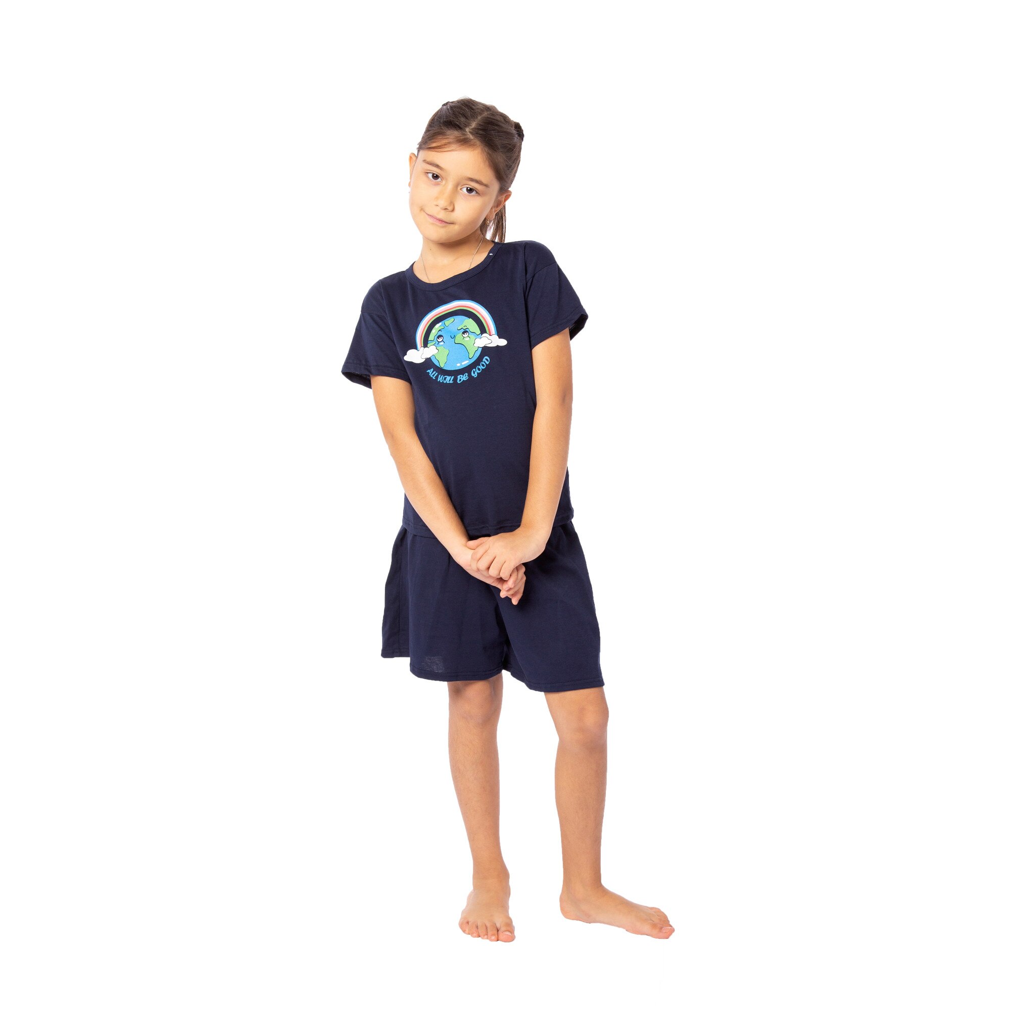 Tricou pijama pentru fetite PCVB01, bleumarin, Uniconf , 4/5 ani